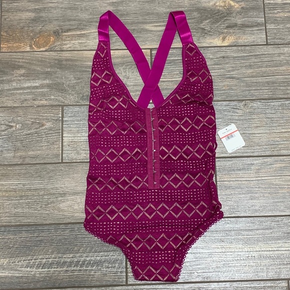 NWT $68 Free People XS M or L Thank You Never Bodysuit Top Shirt Magenta - Picture 8 of 16